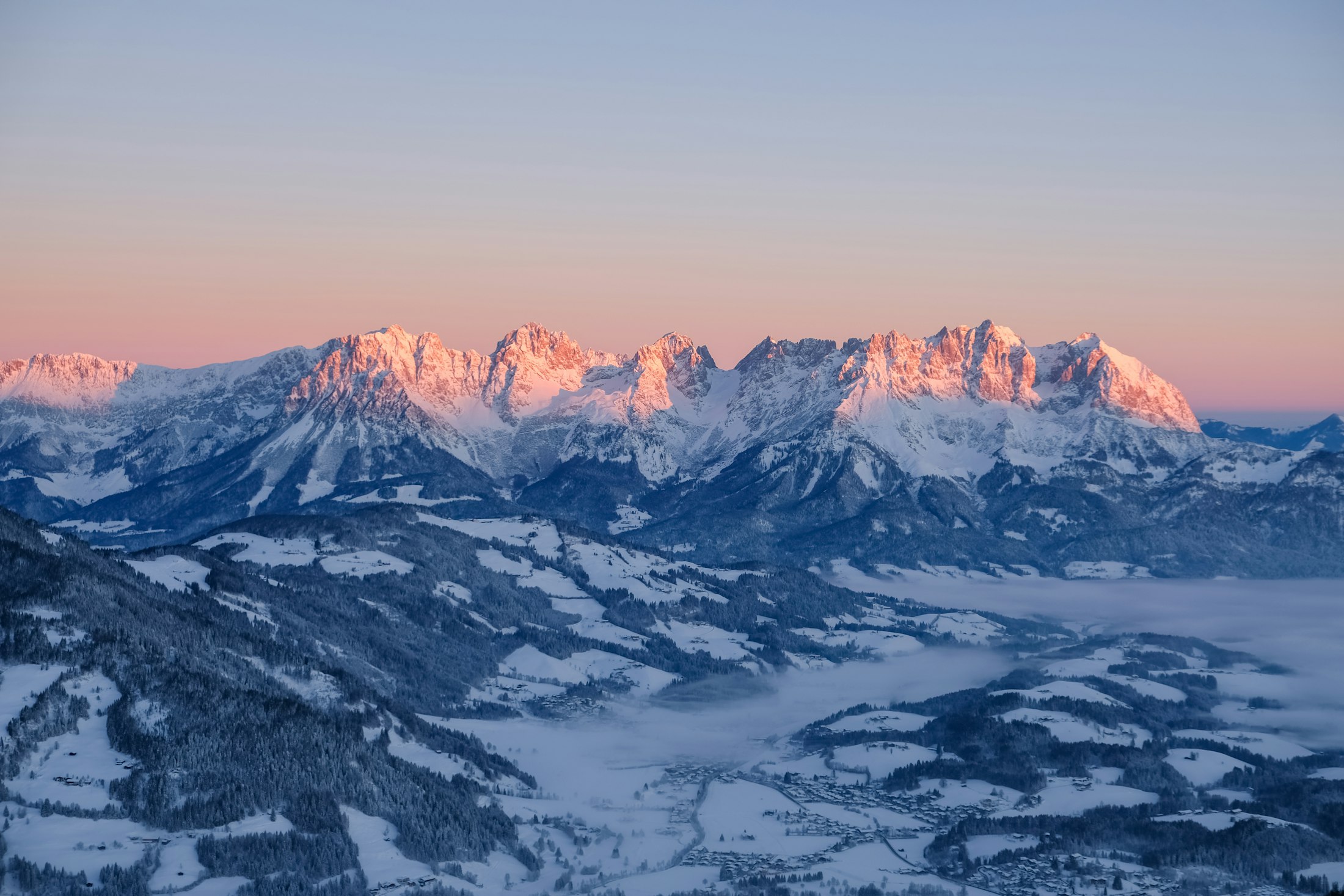 Mountain range at sunset in the Kitzbühel Alps