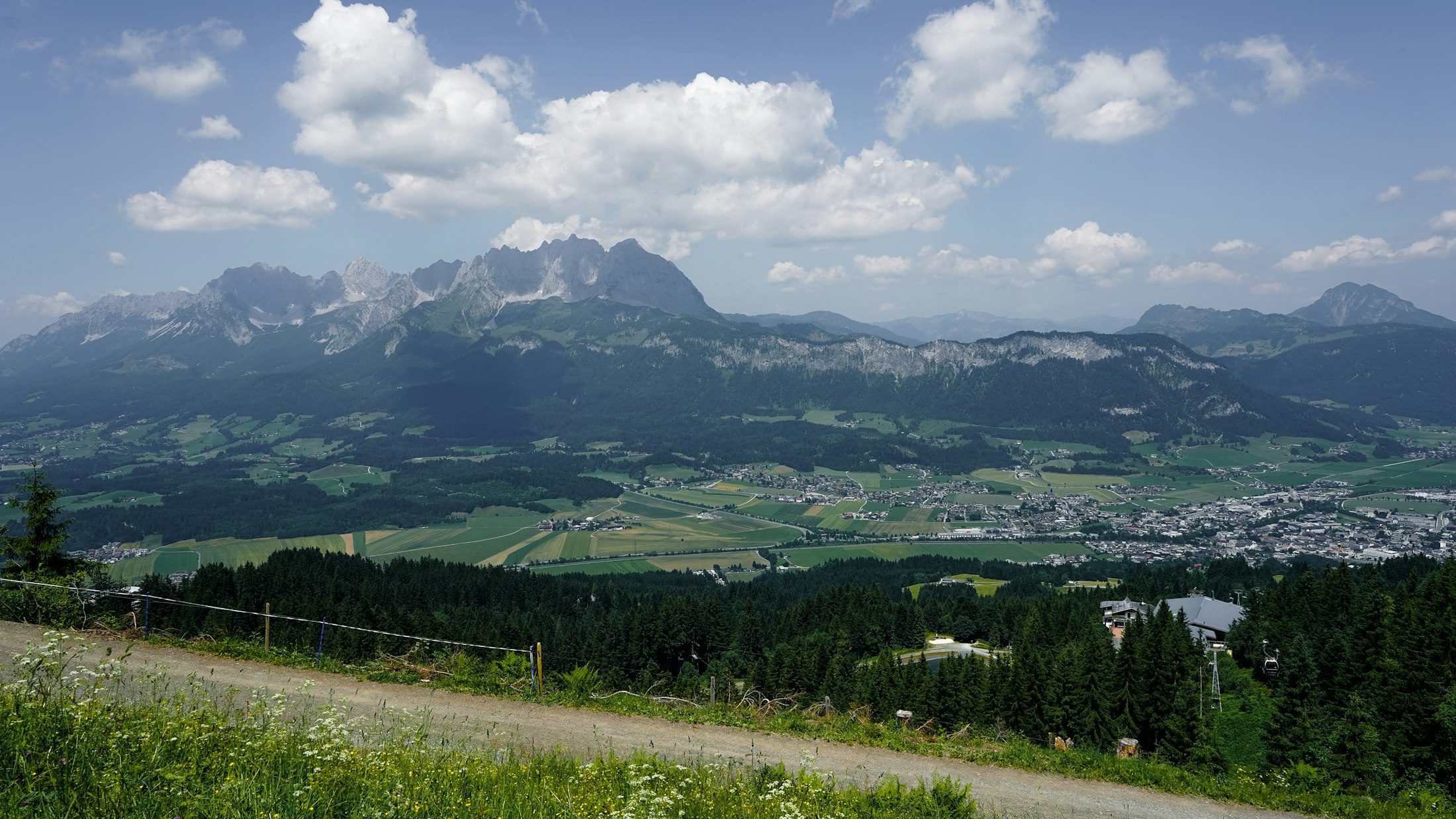 Alpine valley and mountains on a sunny day
